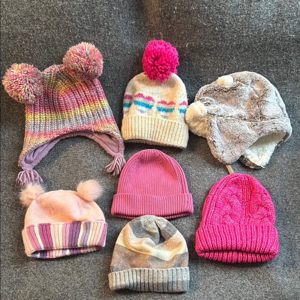 Colorful Knit and Faux Fur Winter Hat Collection (7) Toddler Pinks and Grays